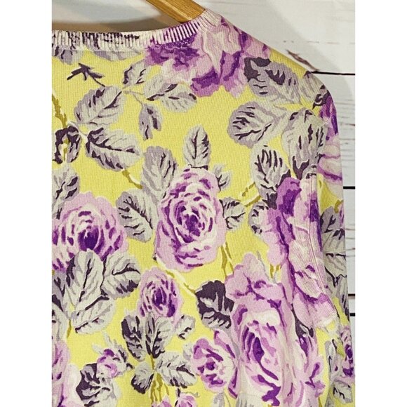 Pendleton Cardigan Sweater Womens Sz Medium Floral Silk Knit 3/4 Button Front - Picture 10 of 10